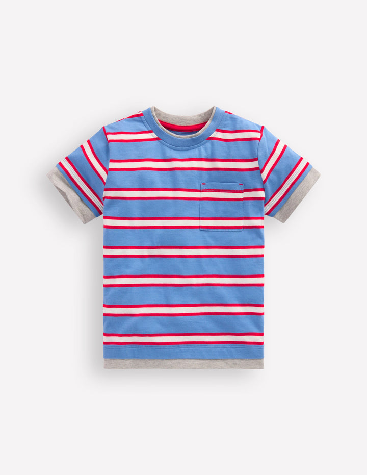 Layered Look T-shirt-Blue/Red