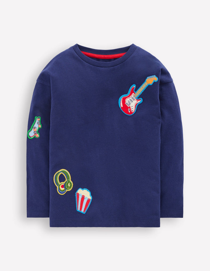 Long Sleeve Badge T-shirt-College Navy Activities