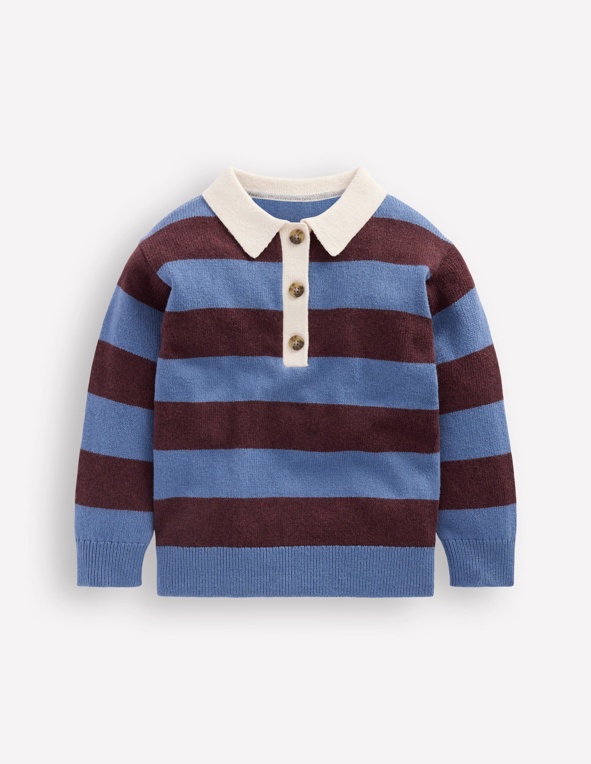 Knitted Rugby Jumper-Blue and Brown Stripe - Image 1
