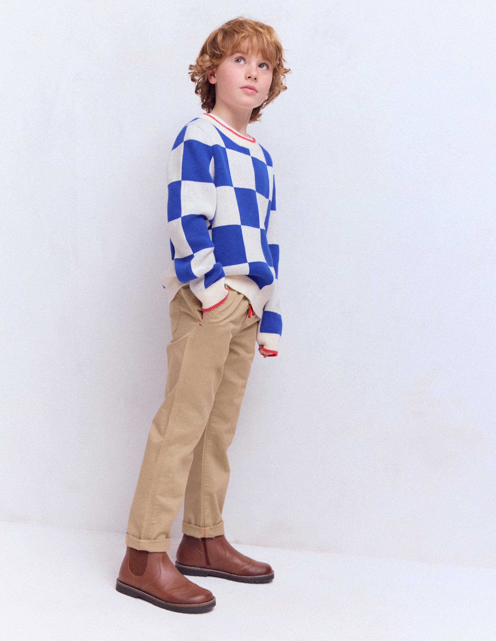 Slim Pull-on Trousers-Greige - Image 1