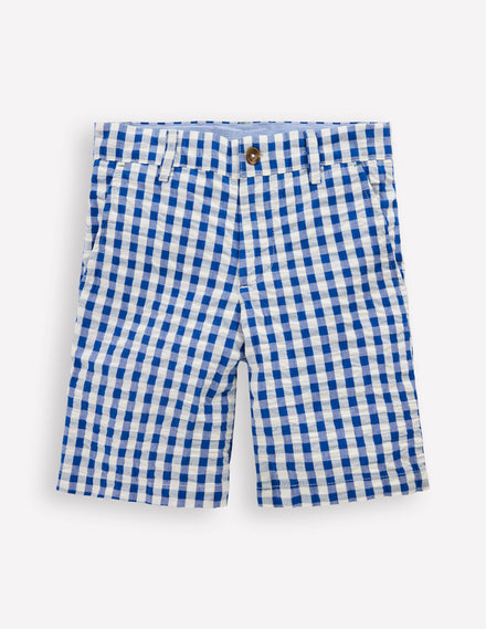 Textured Shorts-Blue Gingham