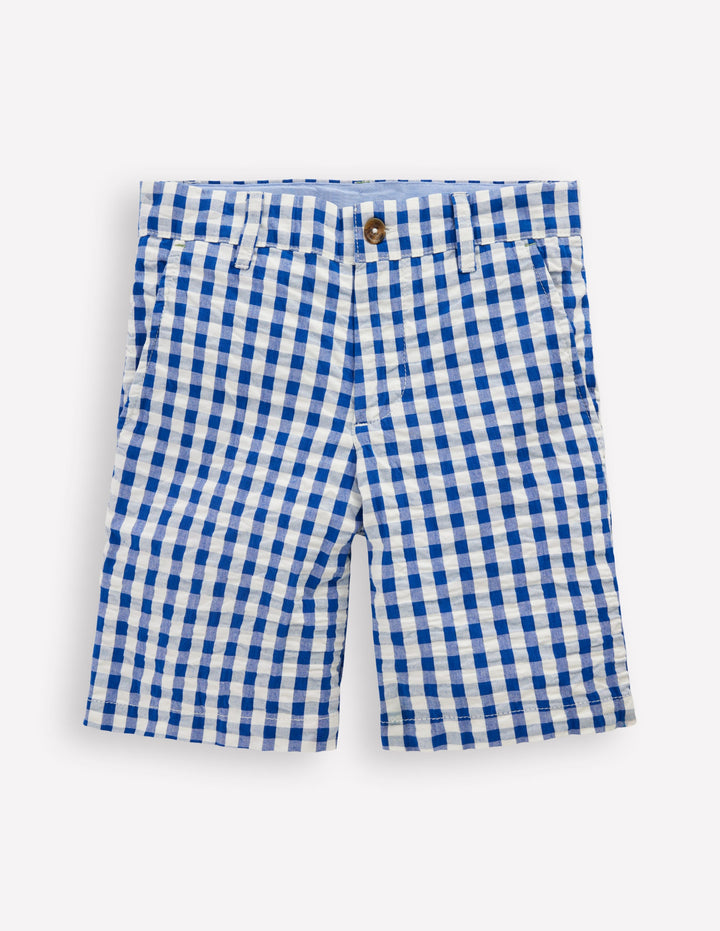 Textured Shorts-Blue Gingham