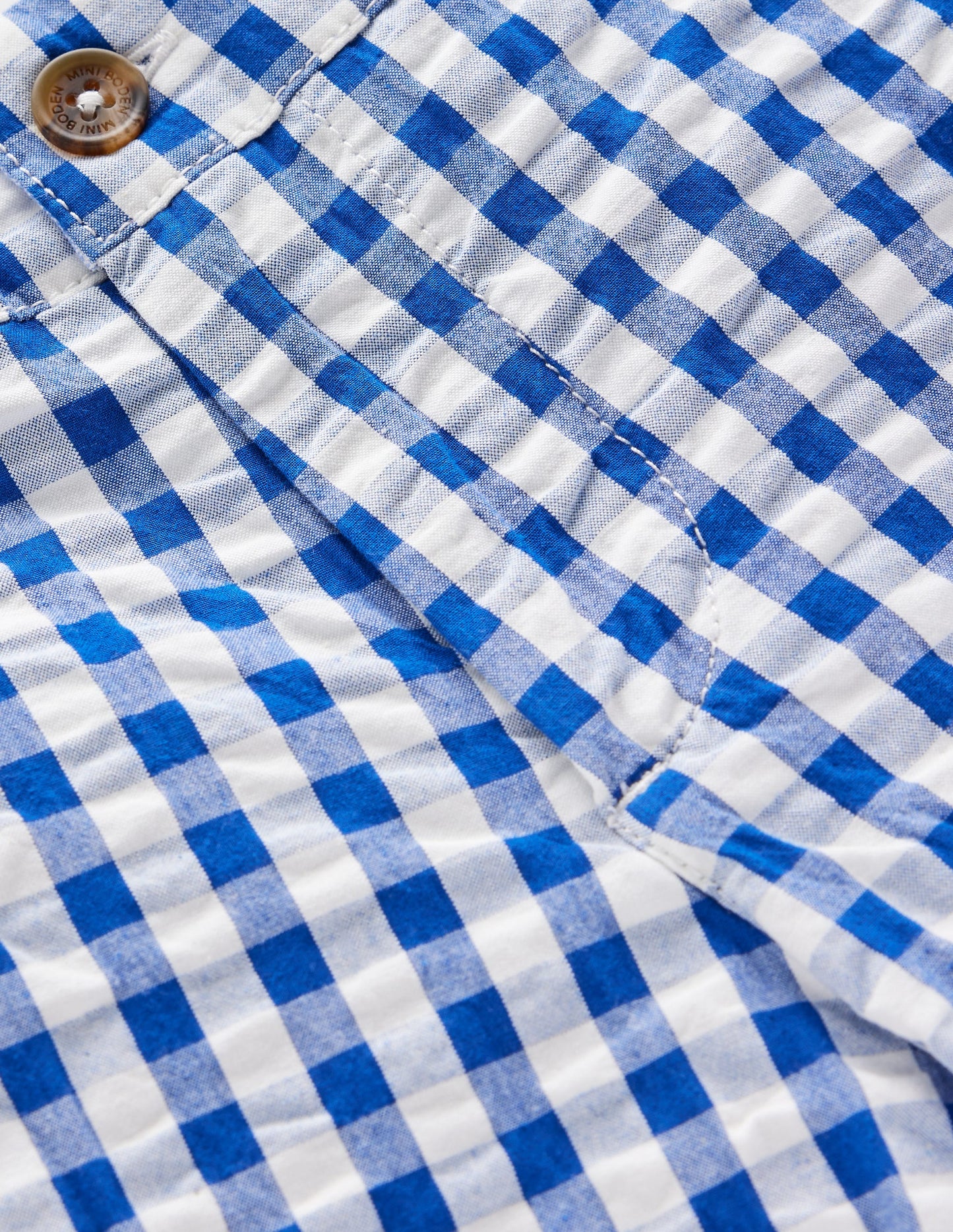 Textured Shorts-Blue Gingham