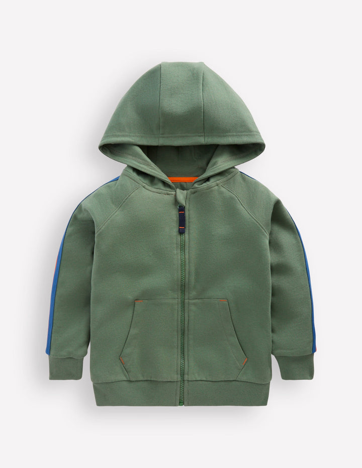 Raglan Zip-through Hoodie-Bottle Green