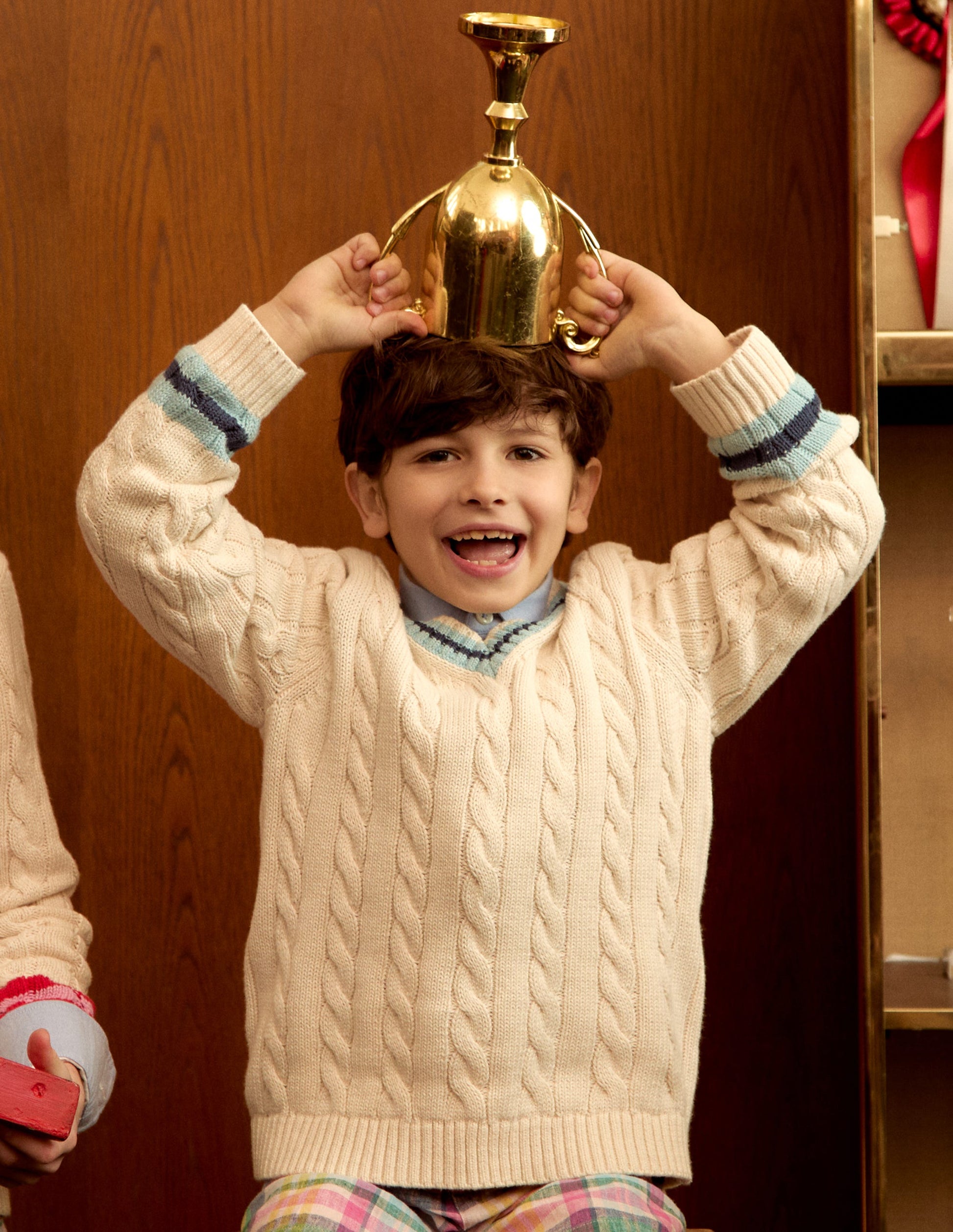 V-neck Cable Jumper-Ivory-1