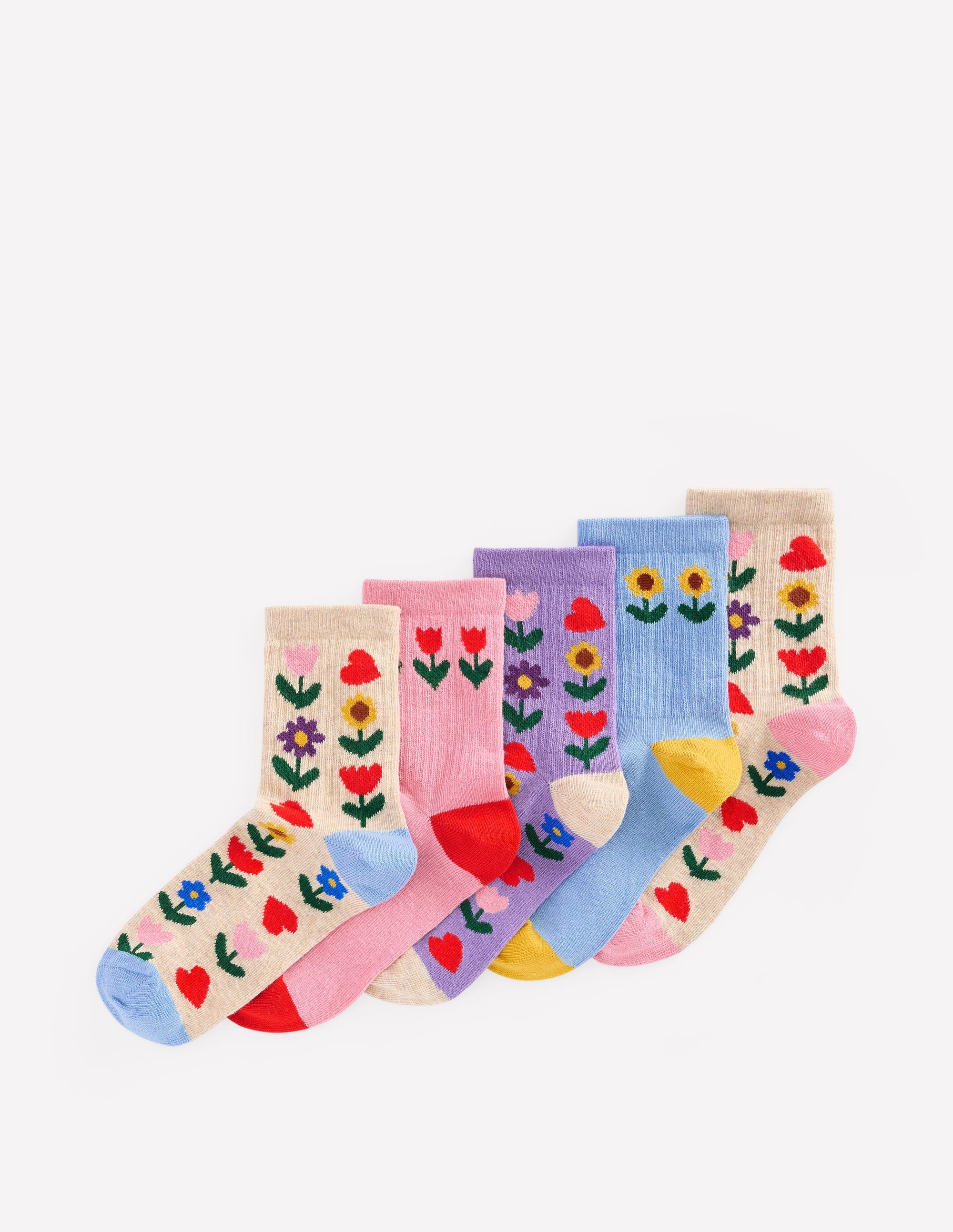 Girls Fun Trim Socks 5 Pack-Sunflower Garden - Image 1