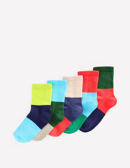 Boys Ribbed Socks 5 Pack-Colour Block-1
