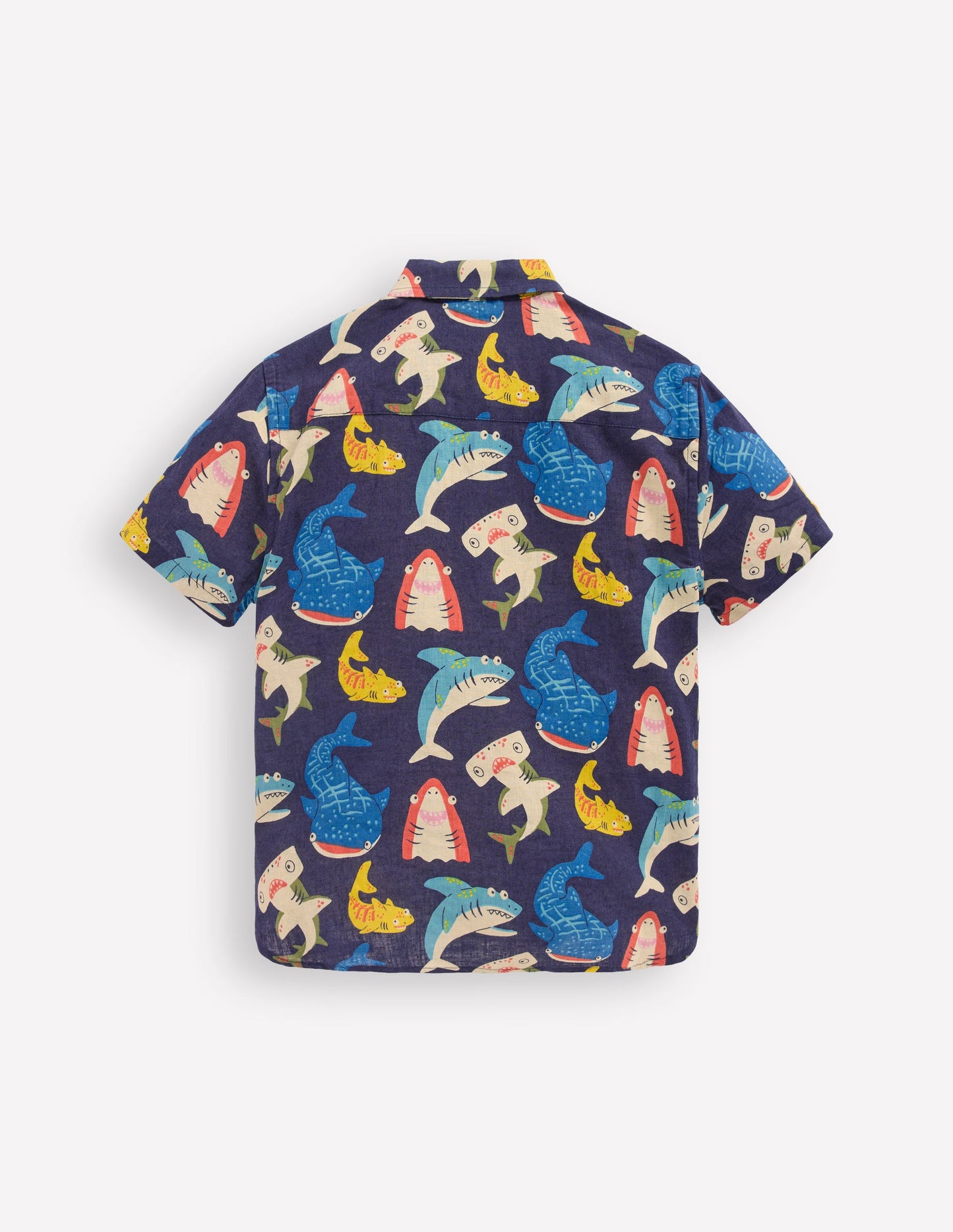 Cotton Linen Shirt-College Navy Multi Sharks