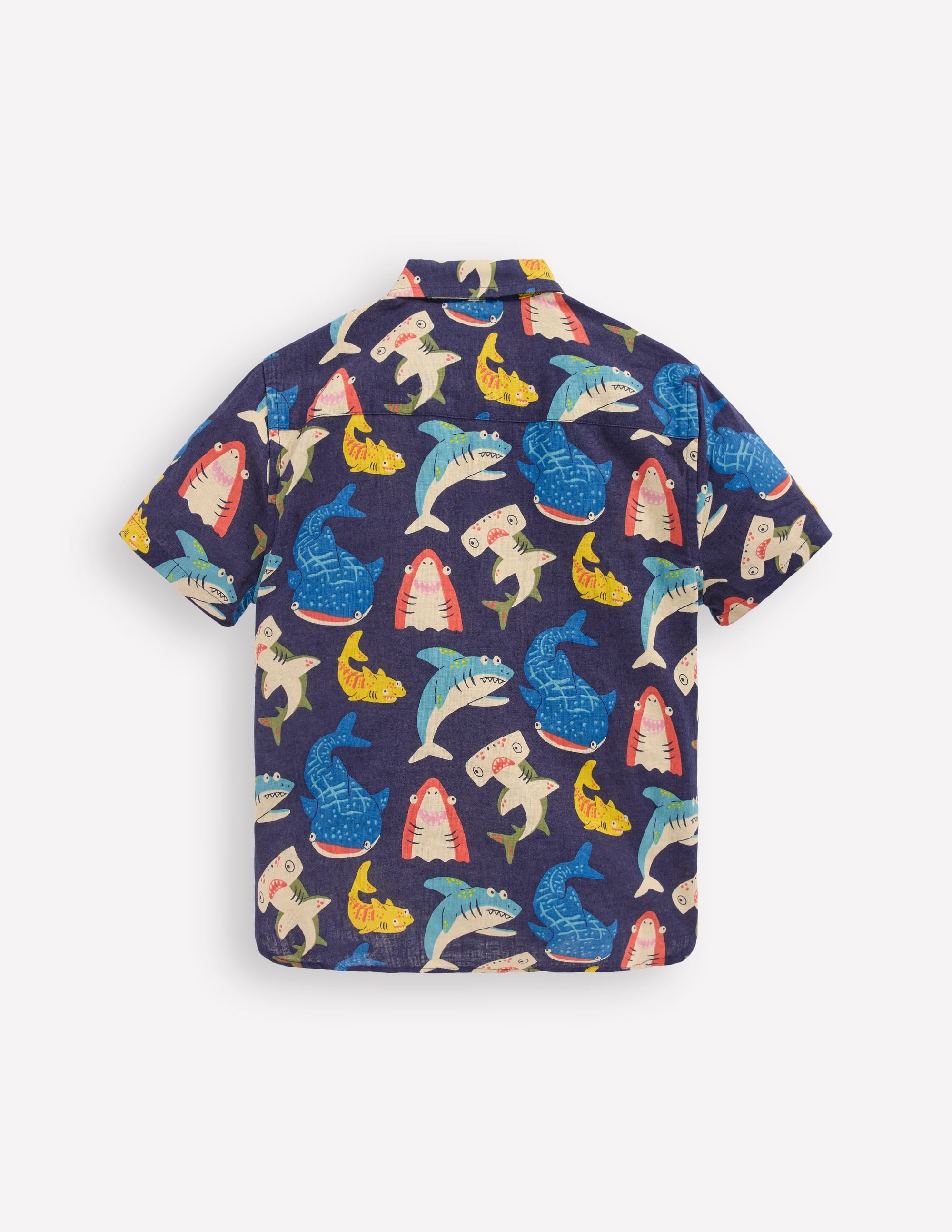 Cotton Linen Shirt-College Navy Multi Sharks - Image 2