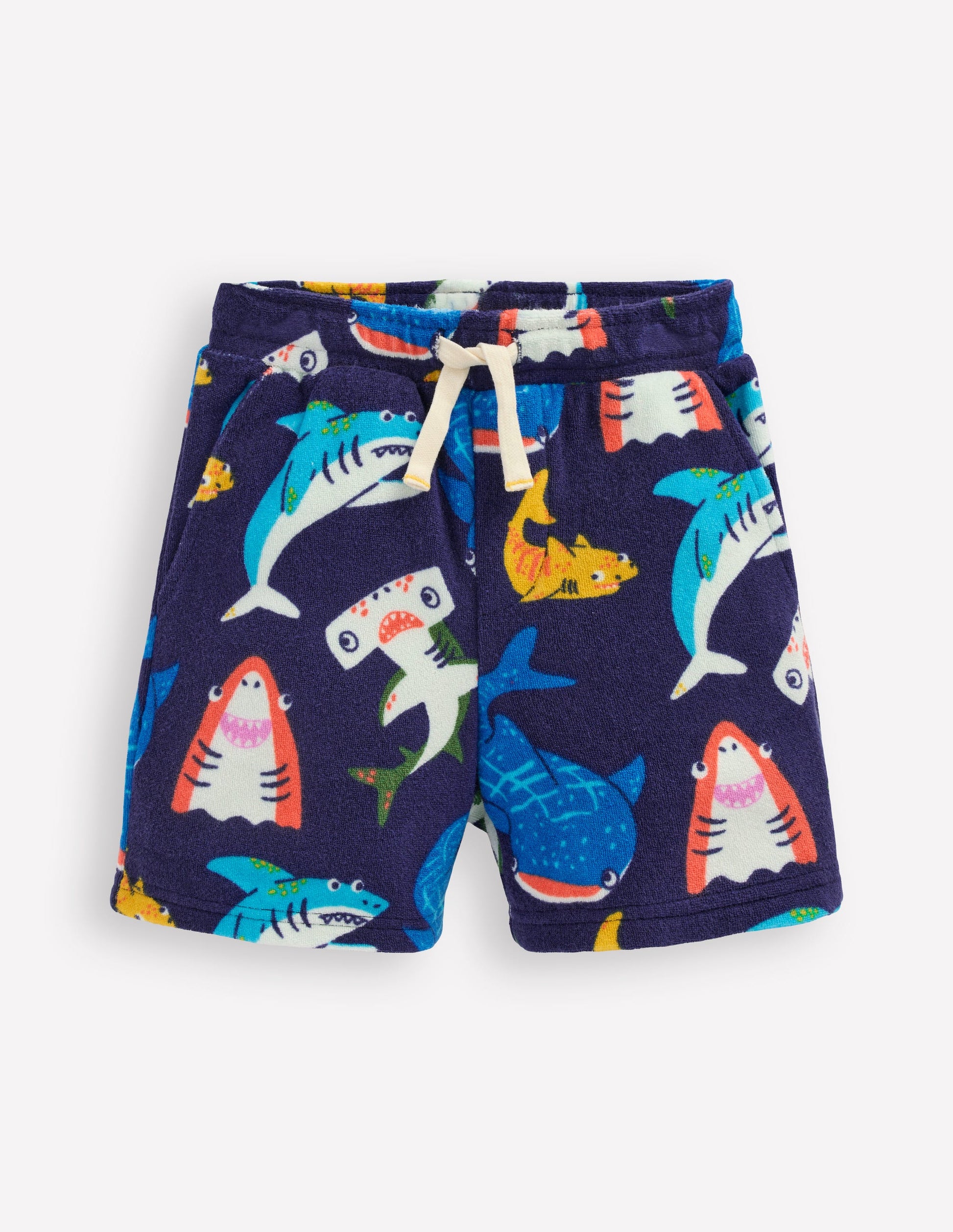 Towelling Shorts-Navy Sharks-1