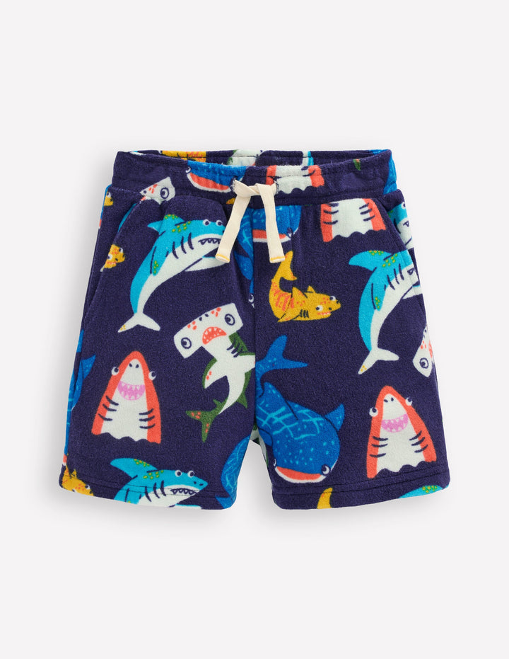 Towelling Shorts-Navy Sharks