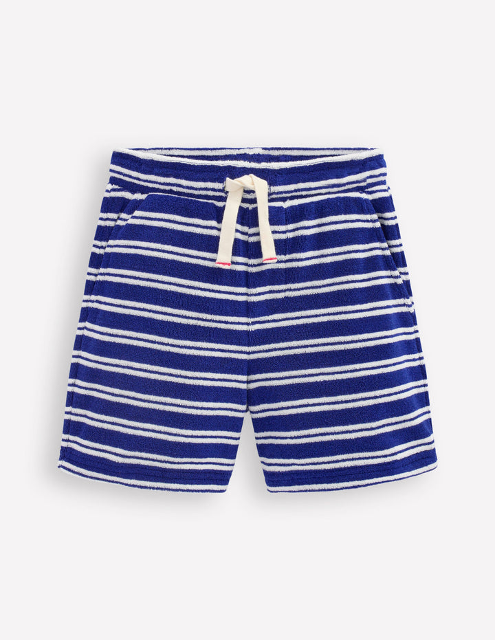 Towelling Shorts-Sapphire Blue and Ivory
