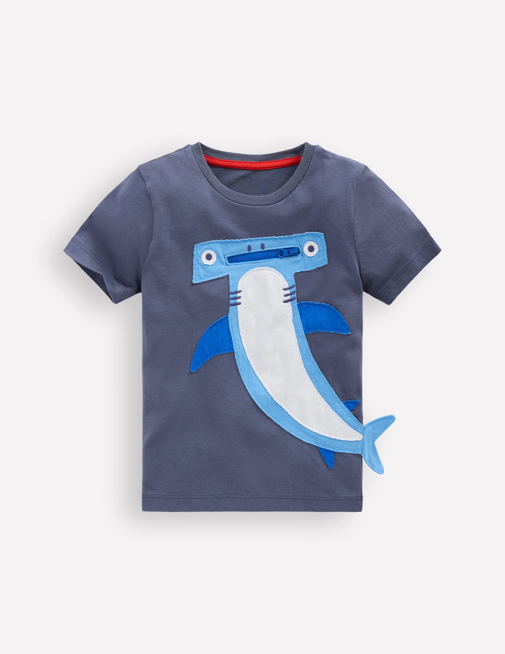 Zip Applique T-shirt-Robot Blue Hammerhead Shark-1