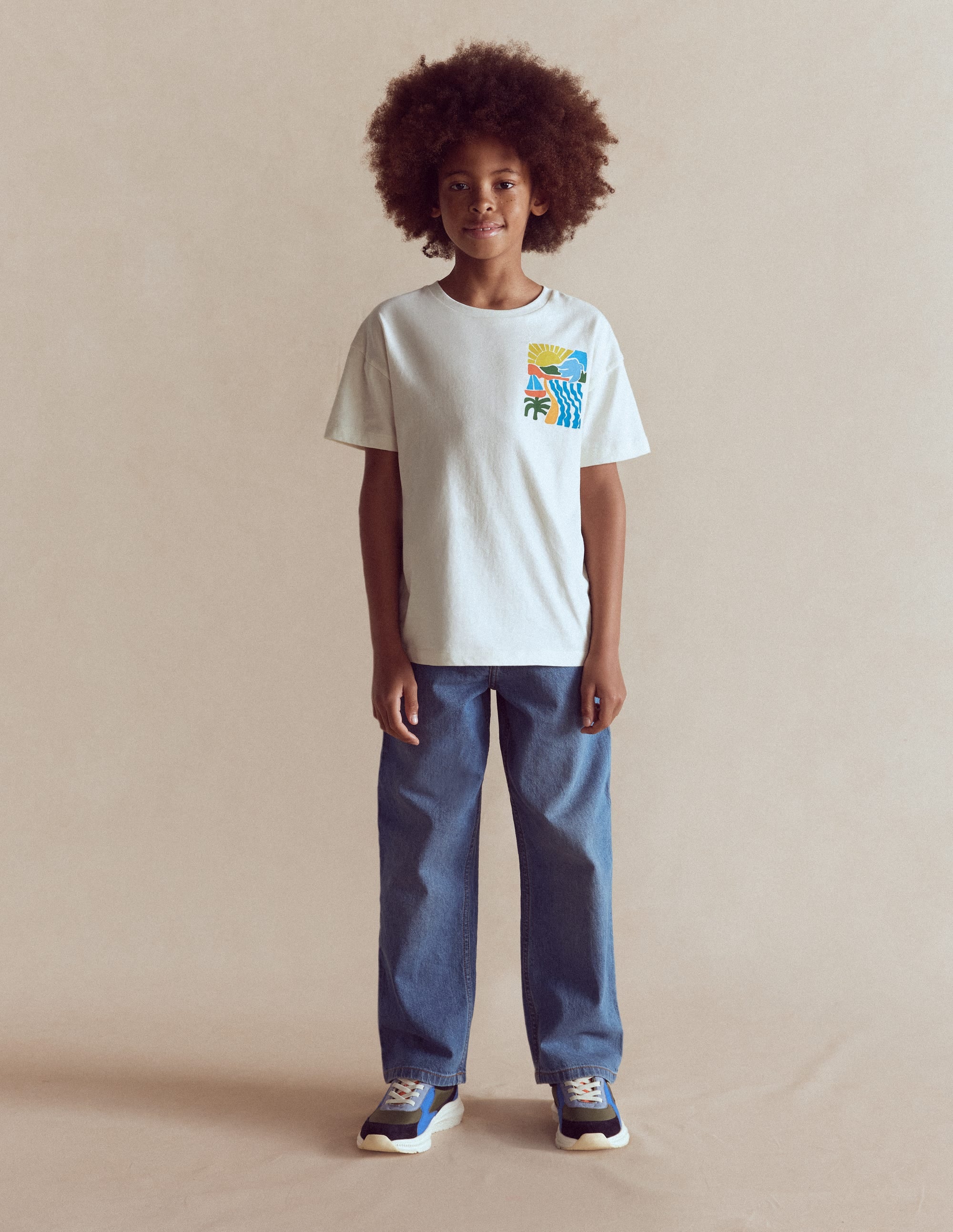Front & Back Printed T-shirt-Soft Ivory Sun Scape - Image 1