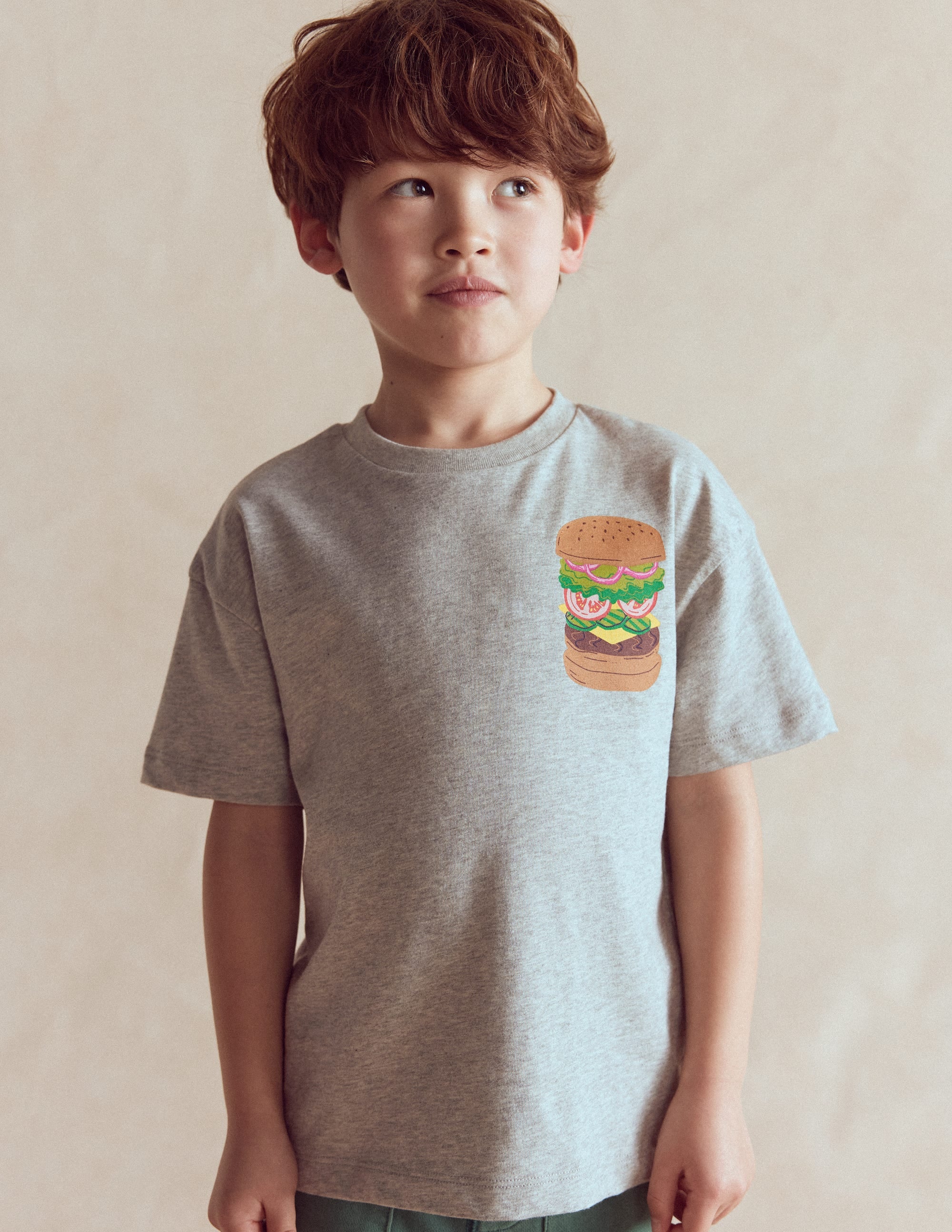 Front & Back Printed T-shirt-Grey Marl Hamburger - Image 1
