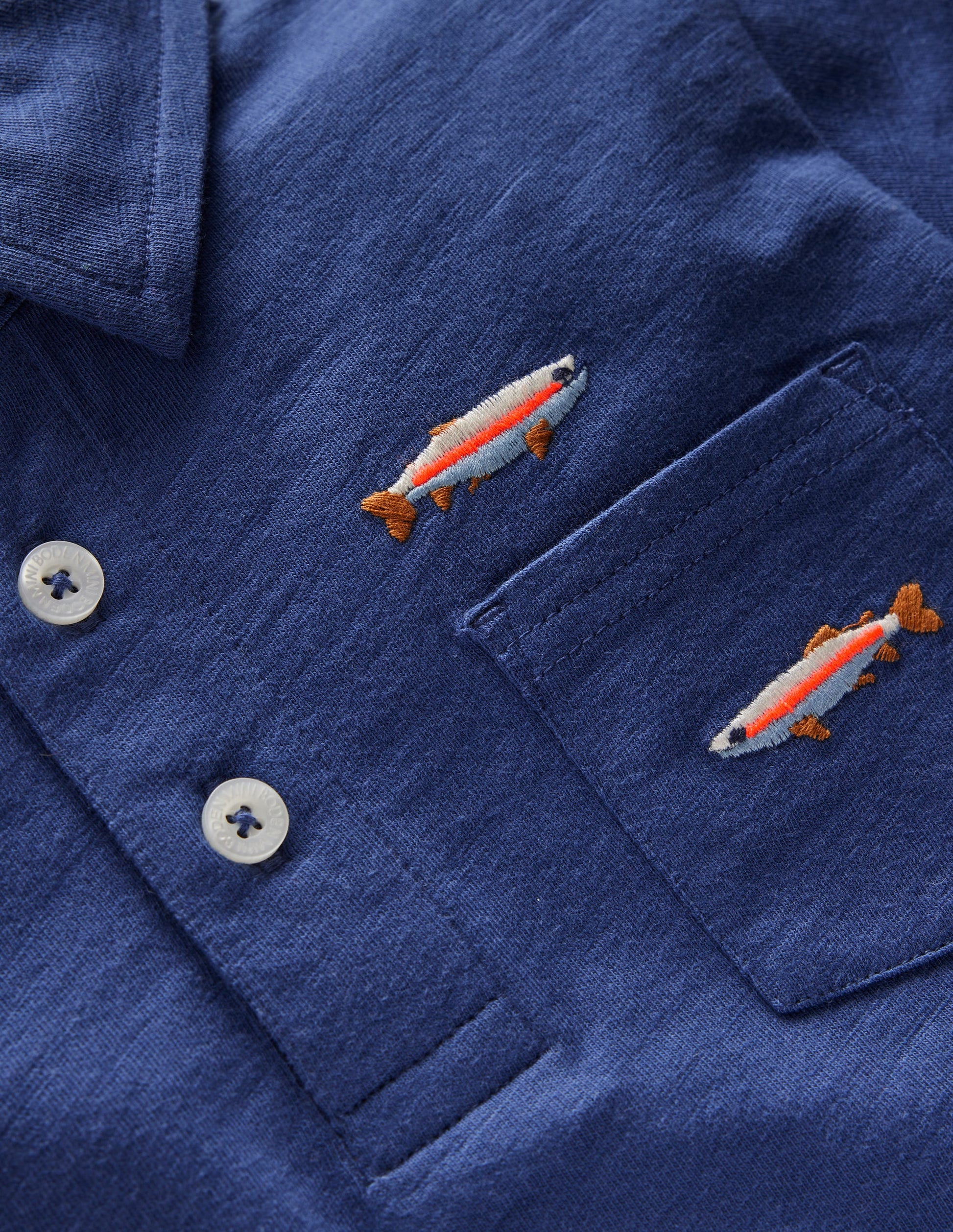 Embroidered Slub Polo Shirt-Blue Fishing-3