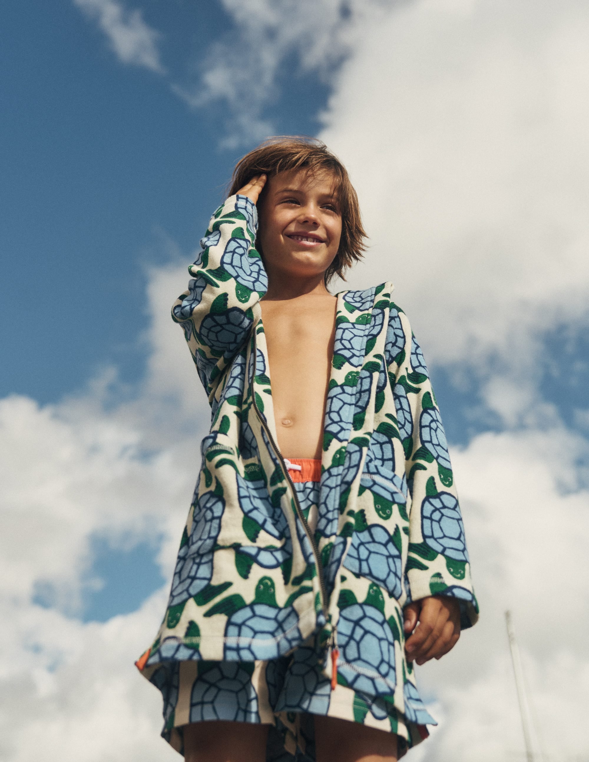 Towelling Zip-Up Throw-On-Calico White Turtles - Image 4