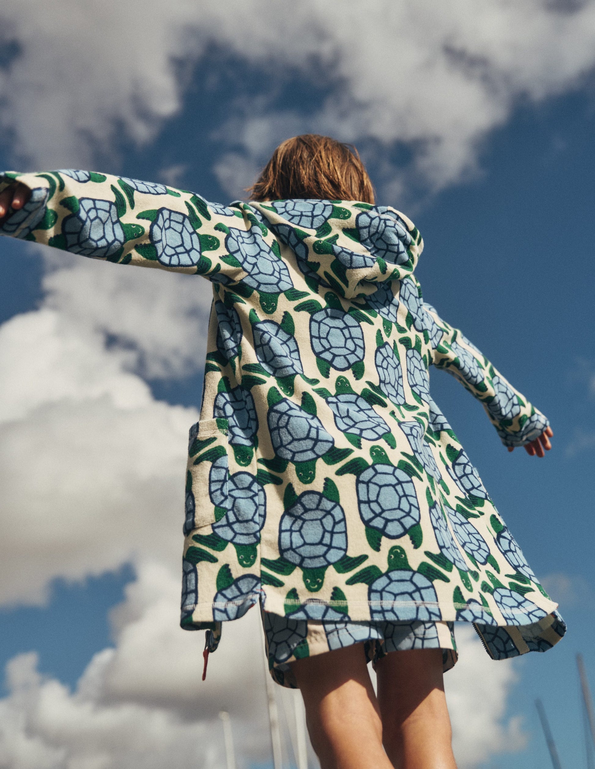 Towelling Zip-Up Throw-On-Calico White Turtles-2