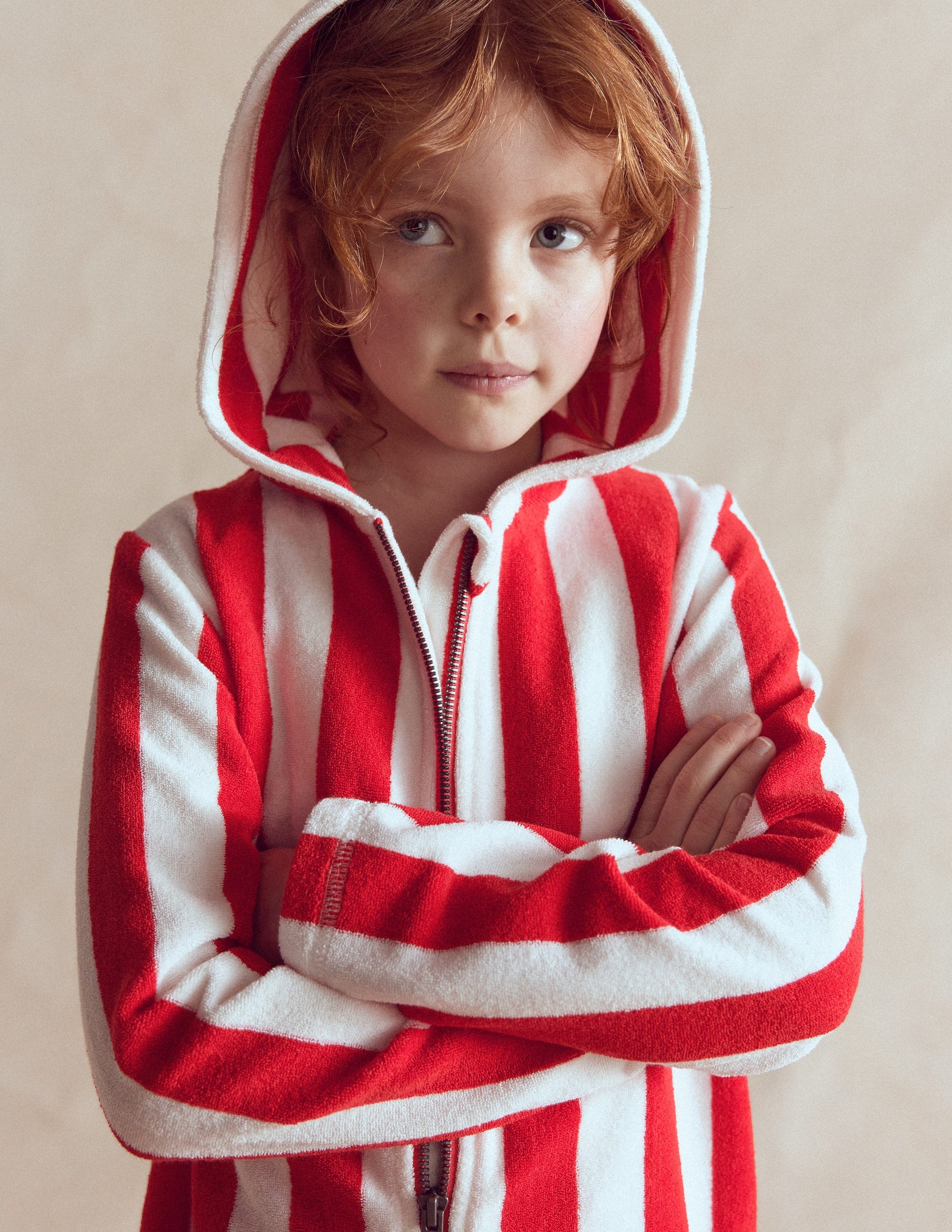 Towelling Zip-Up Throw-On-Red Stripe-2