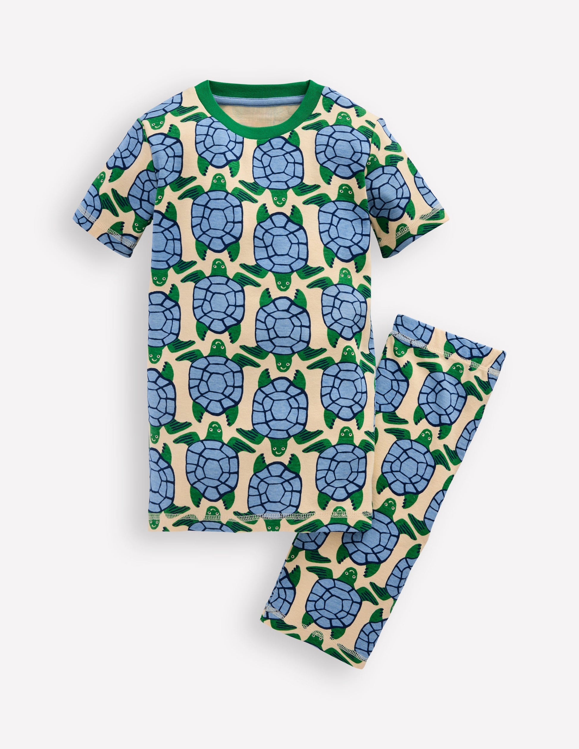 Snug Short John Pyjamas-Calico White Turtles-1