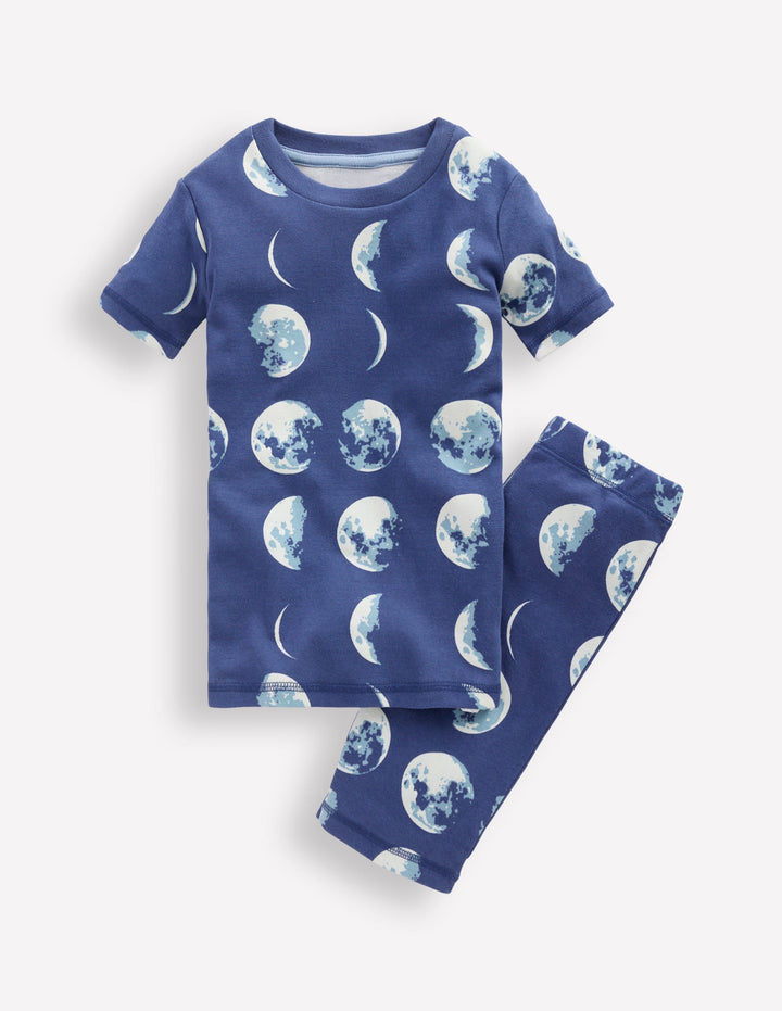 Snug Short John Glow Pyjamas-Navy Moon Phases