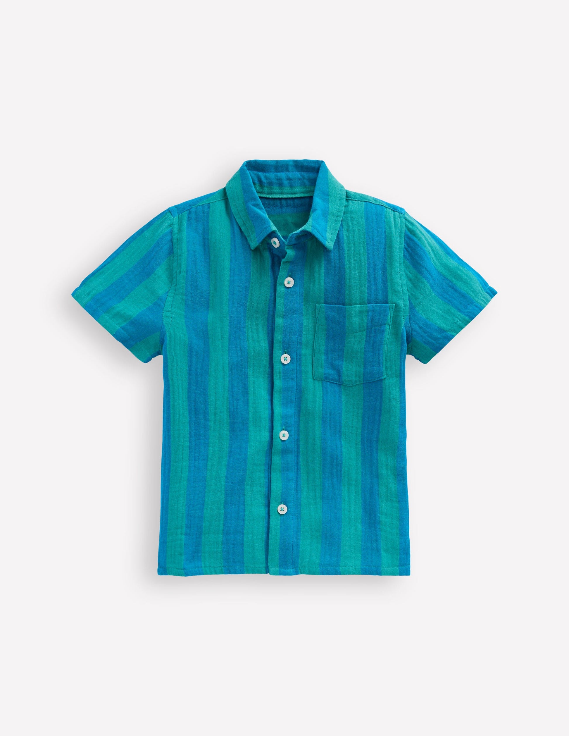 Double Cloth Shirt-Green and Blue Stripe-2