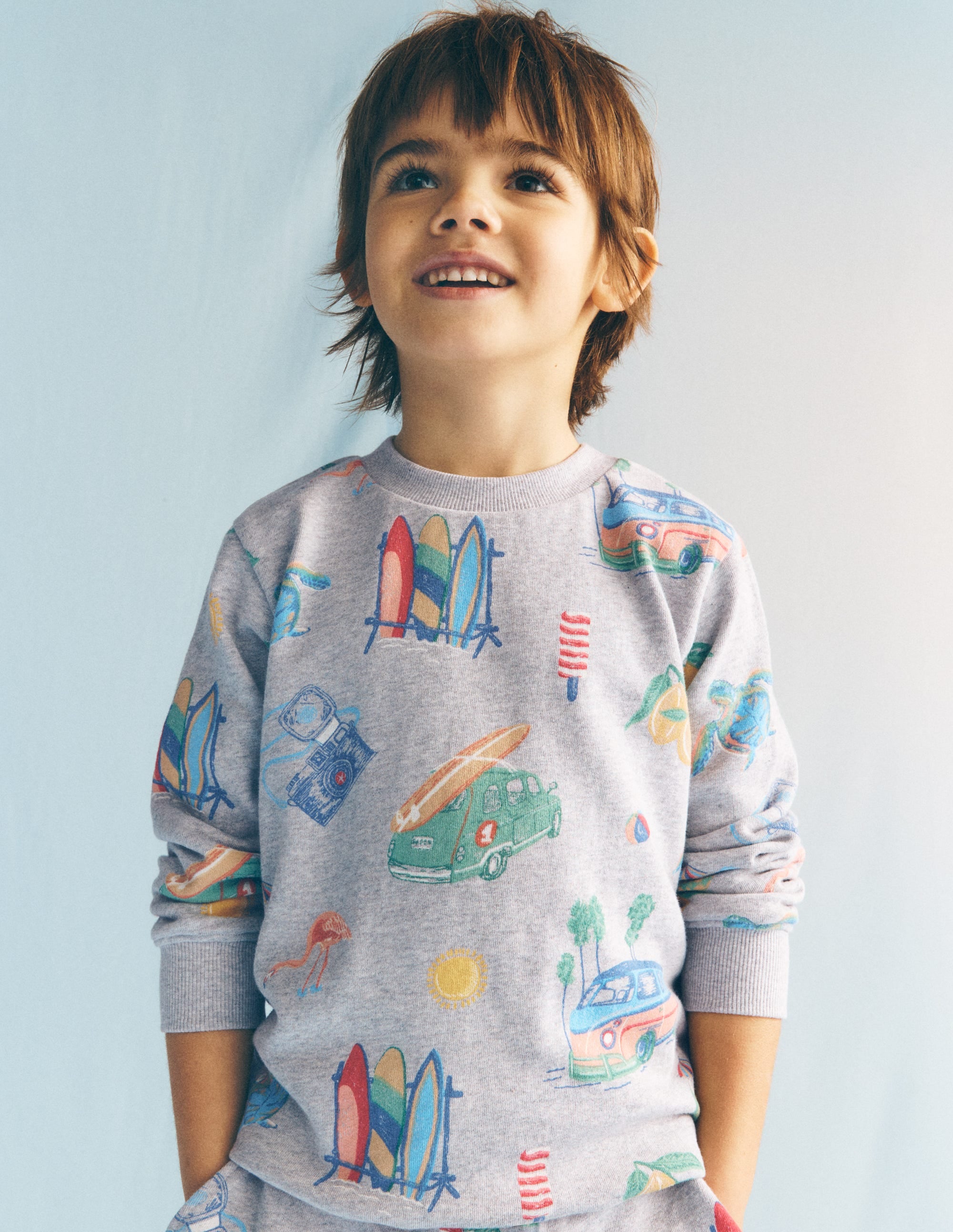 Everyday Printed Sweatshirt-Grey Marl Sketchy Holiday - Image 1