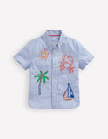 Embroidered Short Sleeve Shirt-Sea Side Embroidery