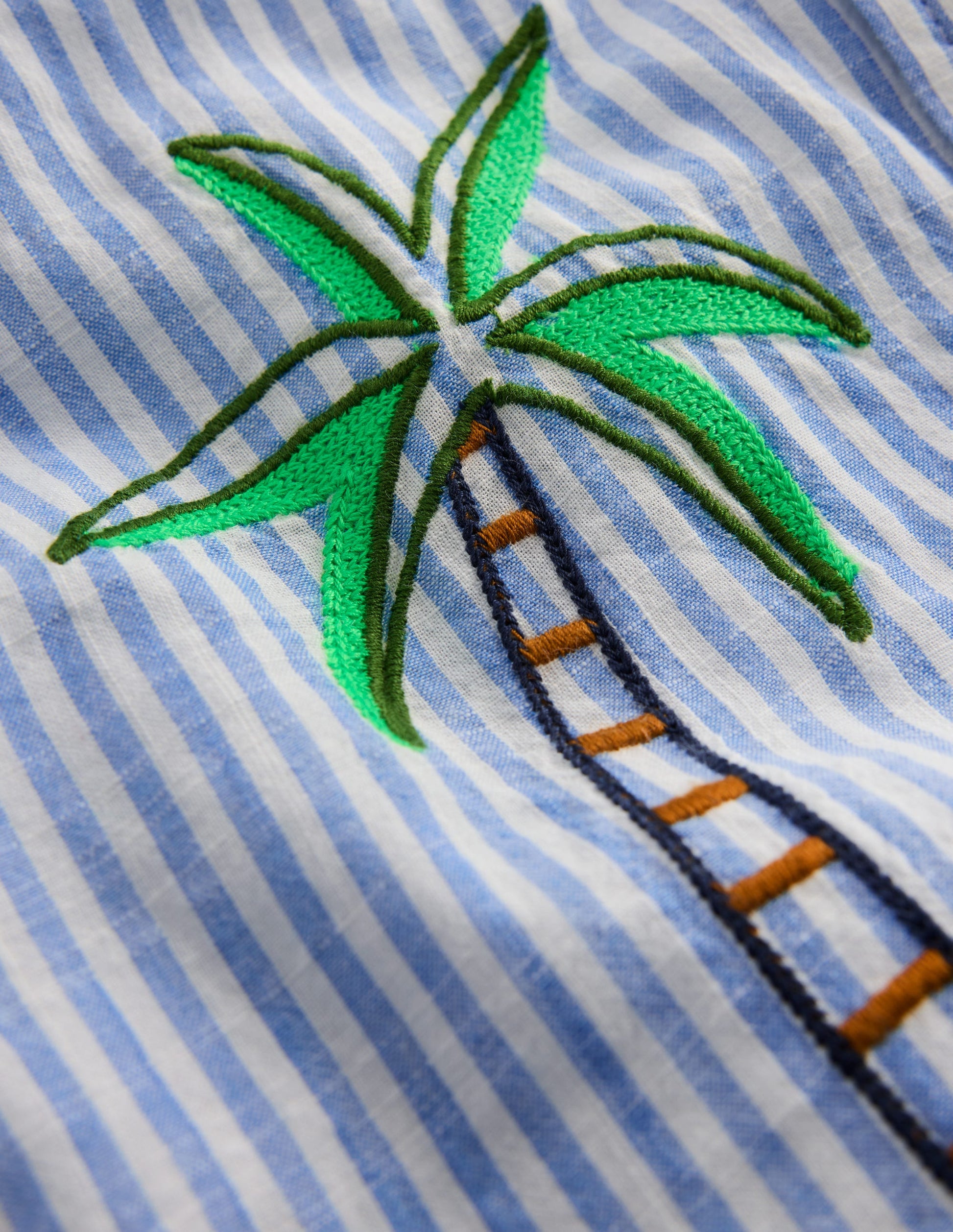 Embroidered Short Sleeve Shirt-Sea Side Embroidery-4