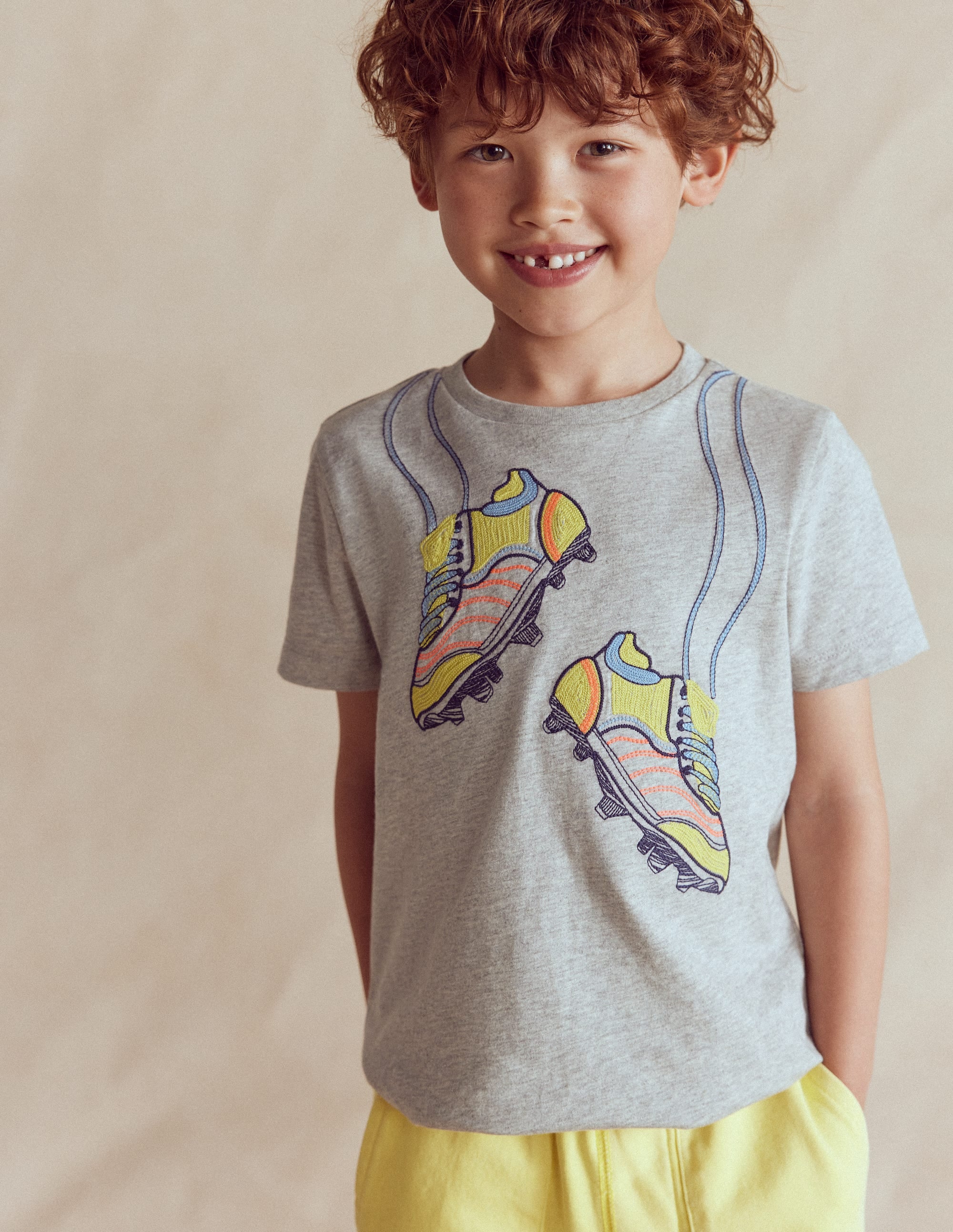 Linear Stitch T-shirt-Grey Marl Football Boots - Image 1