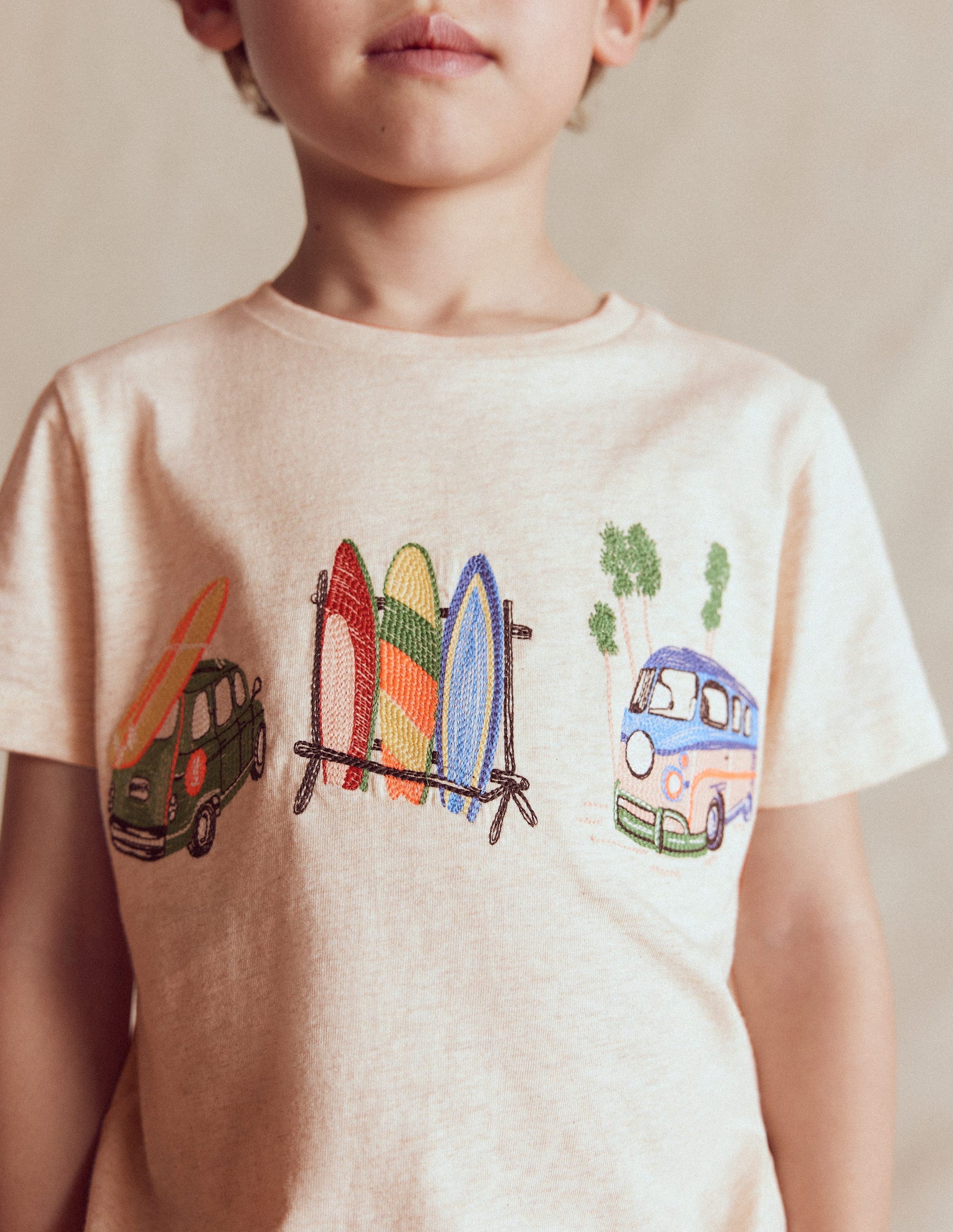 Linear Stitch T-shirt-Oatmeal Marl Holiday-2