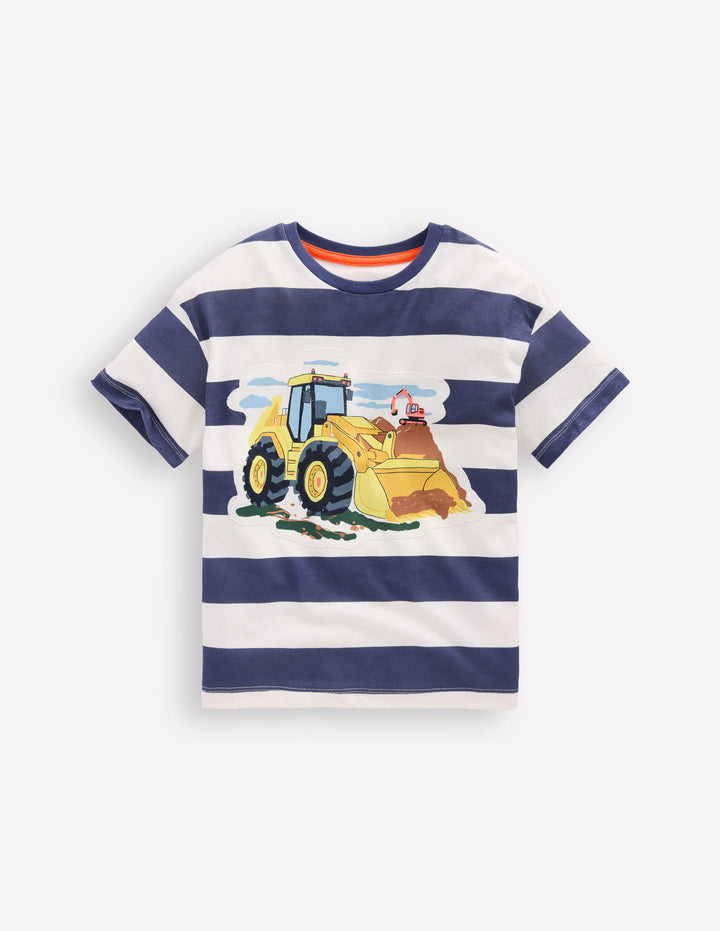 Short Sleeve Badge T-shirt-College Navy Stripe Digger