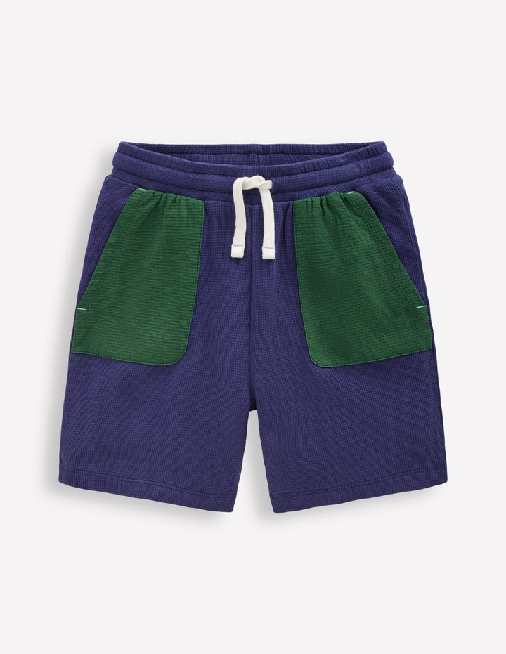 Waffle Mix Shorts-Navy Blue