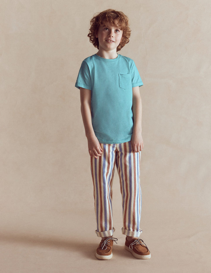Relaxed Straight Jeans-Blue and Red Stripe