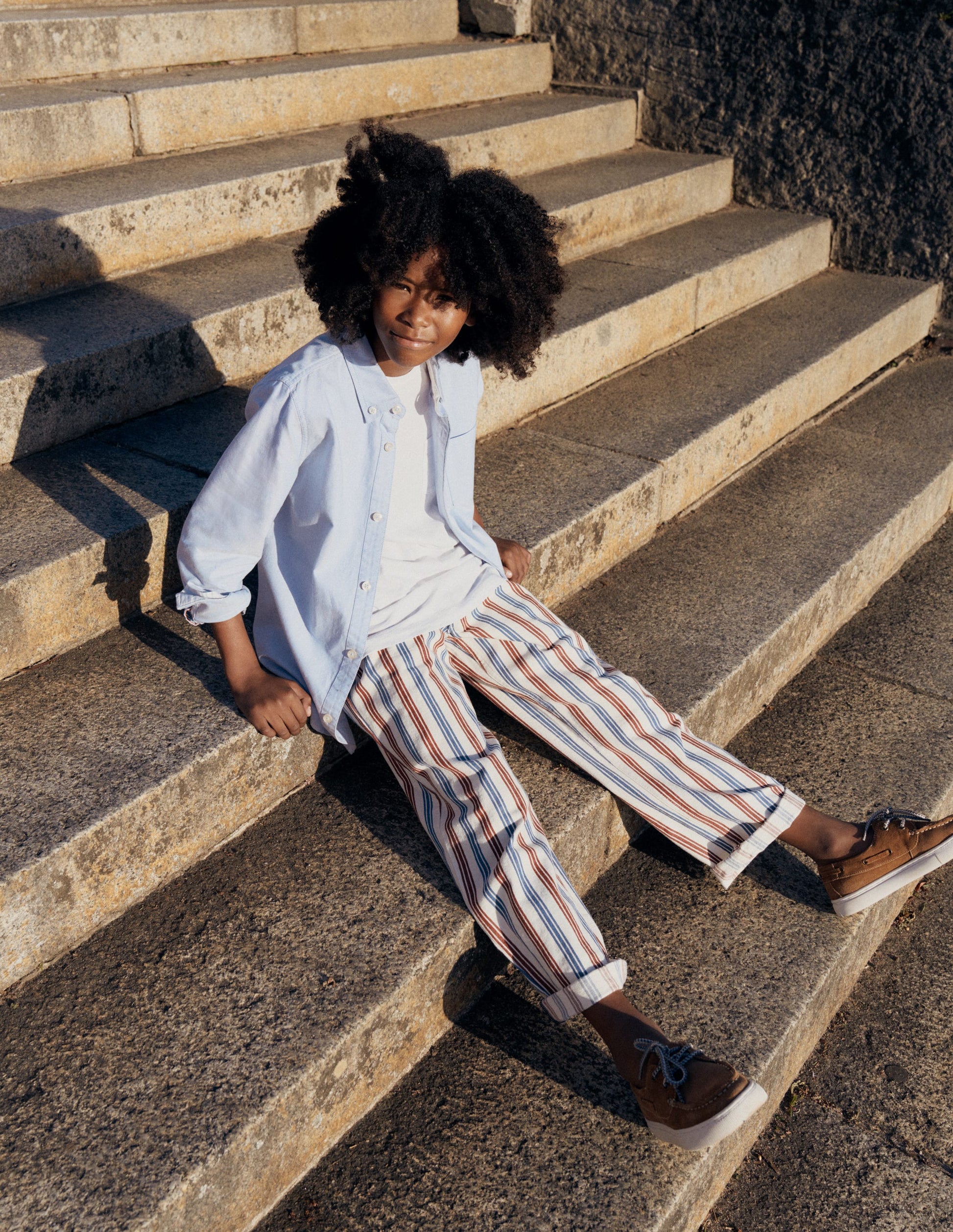 Relaxed Straight Jeans-Blue and Red Stripe-1