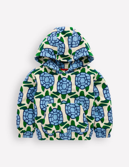 Towelling Pop-over Hoodie-Calico White Turtles