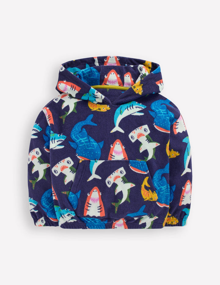 Towelling Pop-over Hoodie-College Navy Sharks