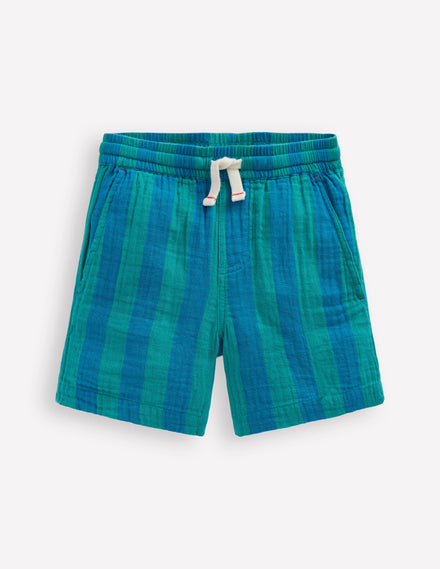 Double Cloth Shorts-Green and Blue Stripe