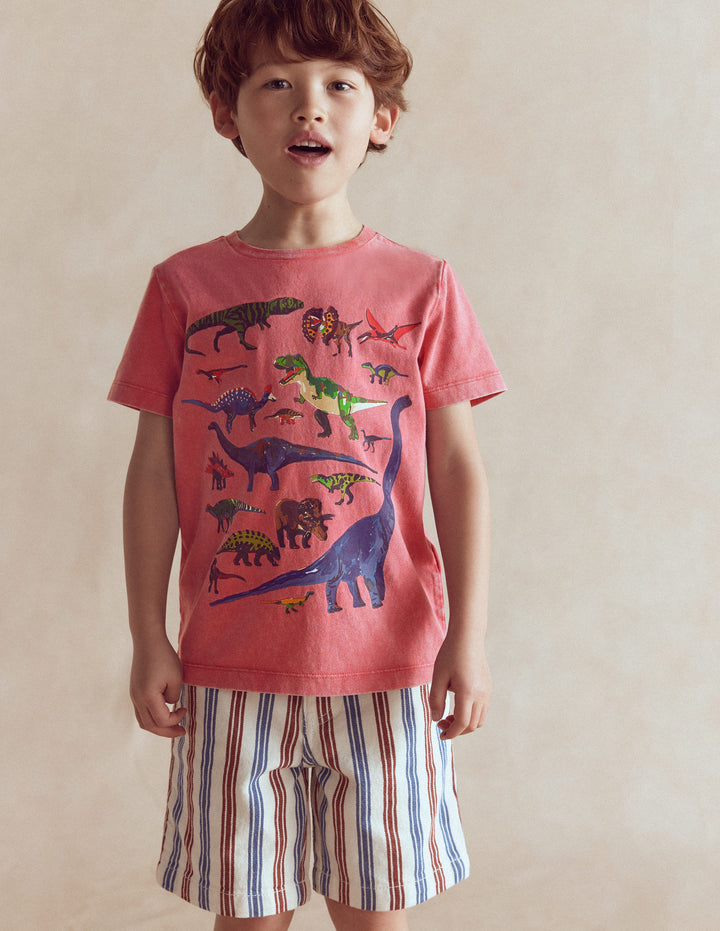 Vintage Wash Graphic T-shirt-Red Dino