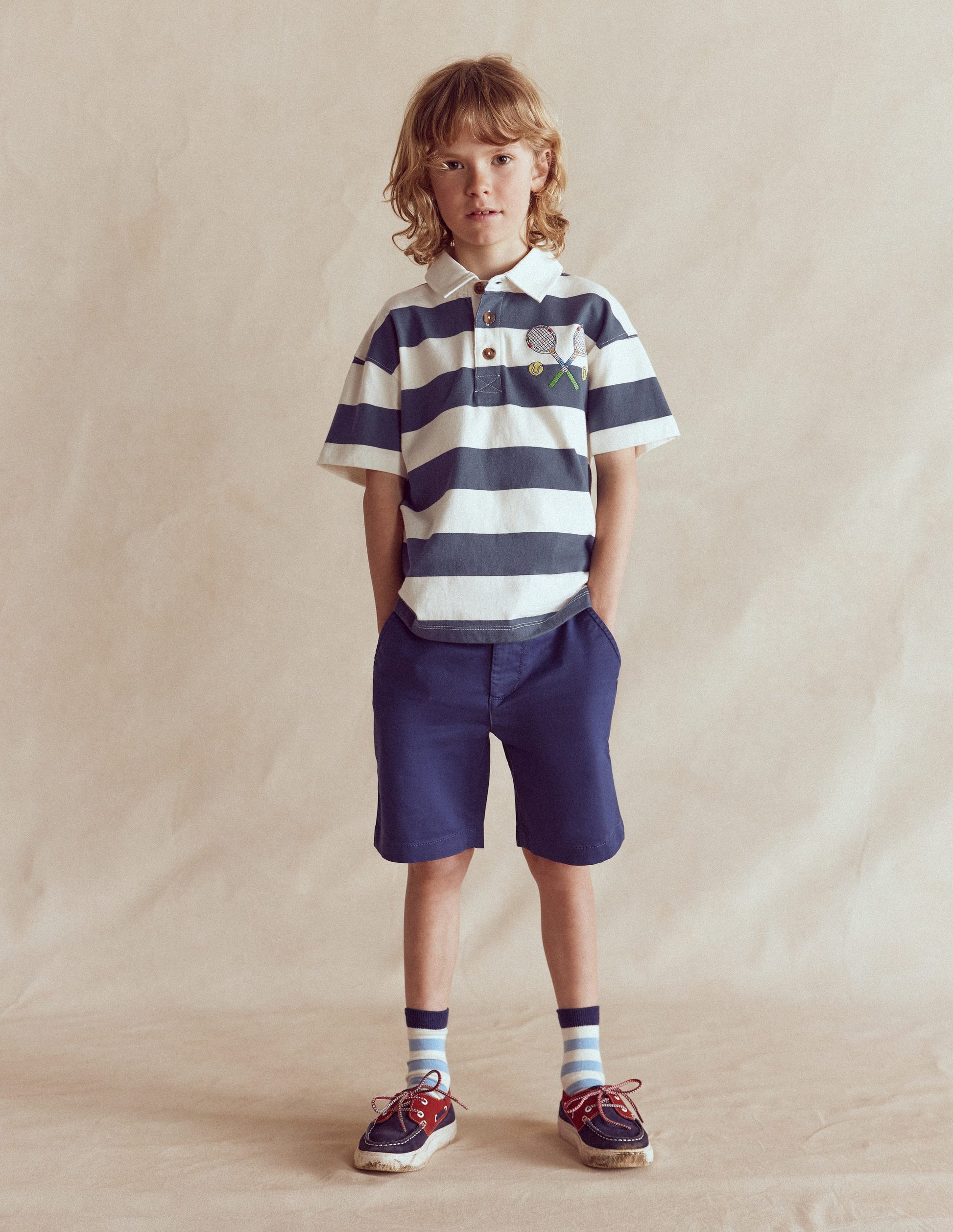 Relaxed Appliqué Polo Shirt-Robot Blue Tennis-1