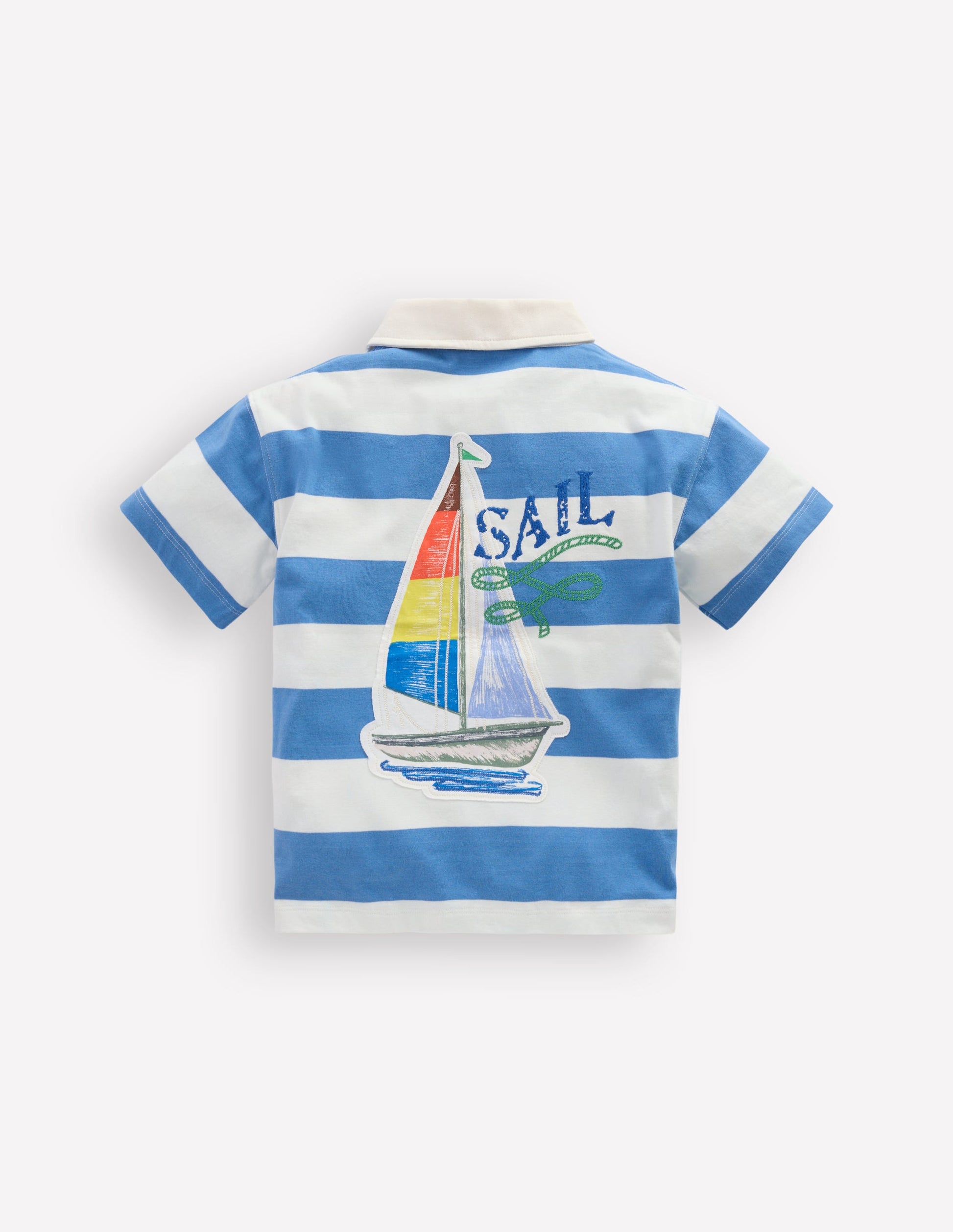 Relaxed Appliqué Polo Shirt-Forget Me Not Sail boats-2