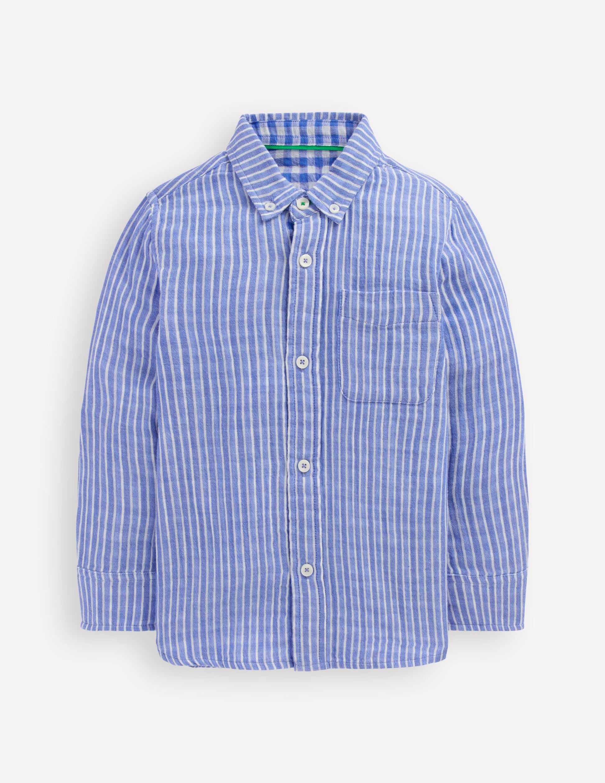 Double Cloth long Sleeve Shirt-Blue Stripe and Gingham-1