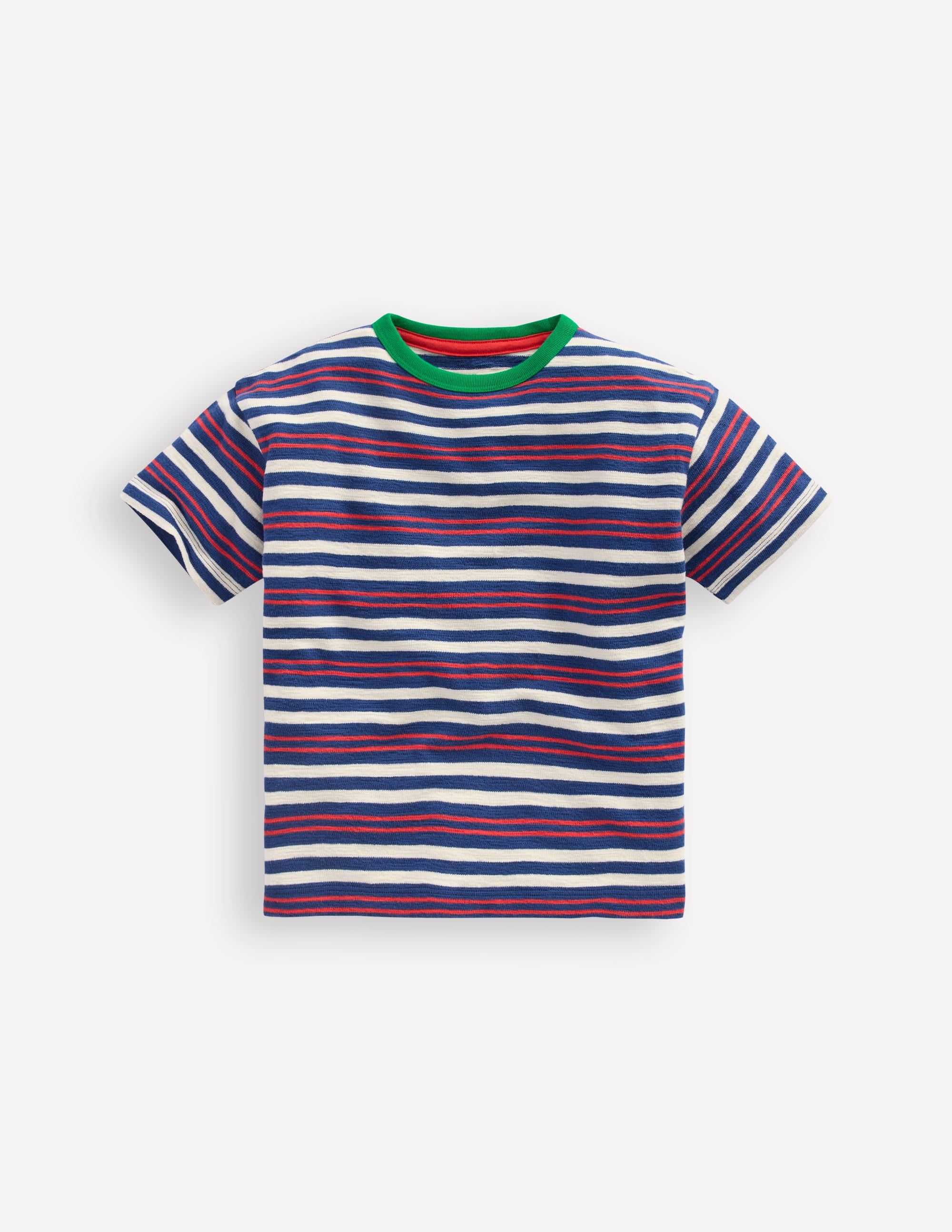 Textured Striped T-shirt-Denim Blue / Jam Red - Image 3