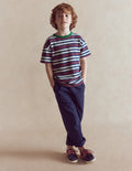 Textured Striped T-shirt-Denim Blue / Jam Red