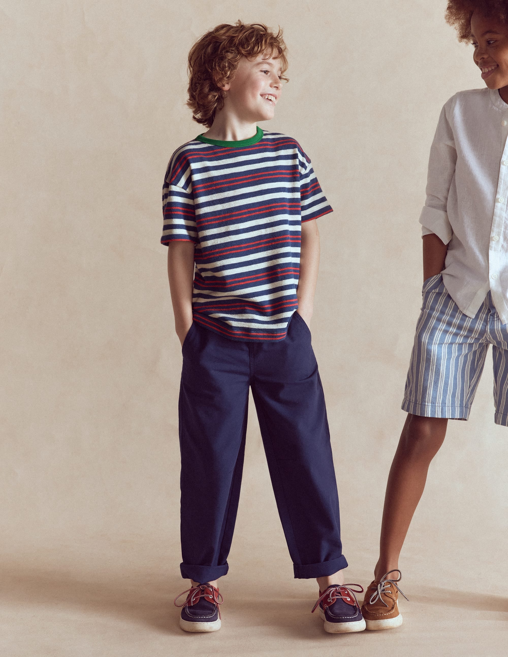 Textured Striped T-shirt-Denim Blue / Jam Red - Image 2