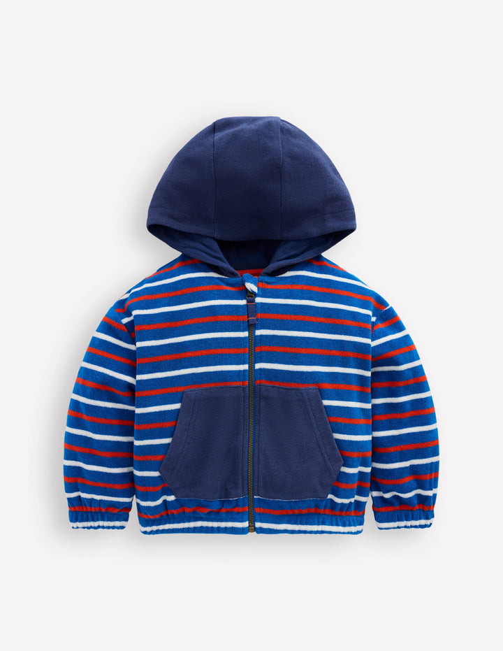 Towelling Zip-through Hoodie-Blue Multi Stripe