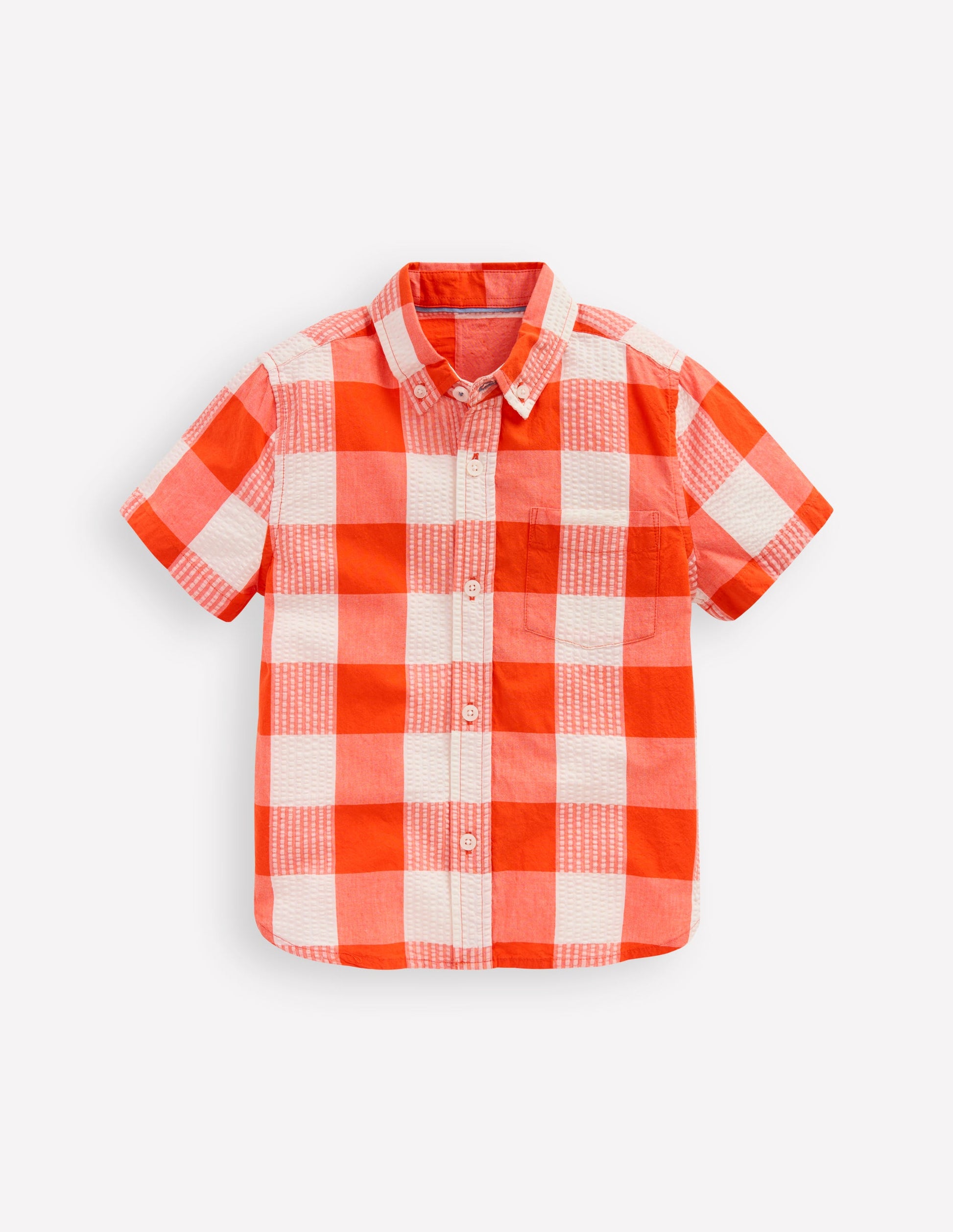 Cotton Gingham Shirt-Orange Seersucker-1