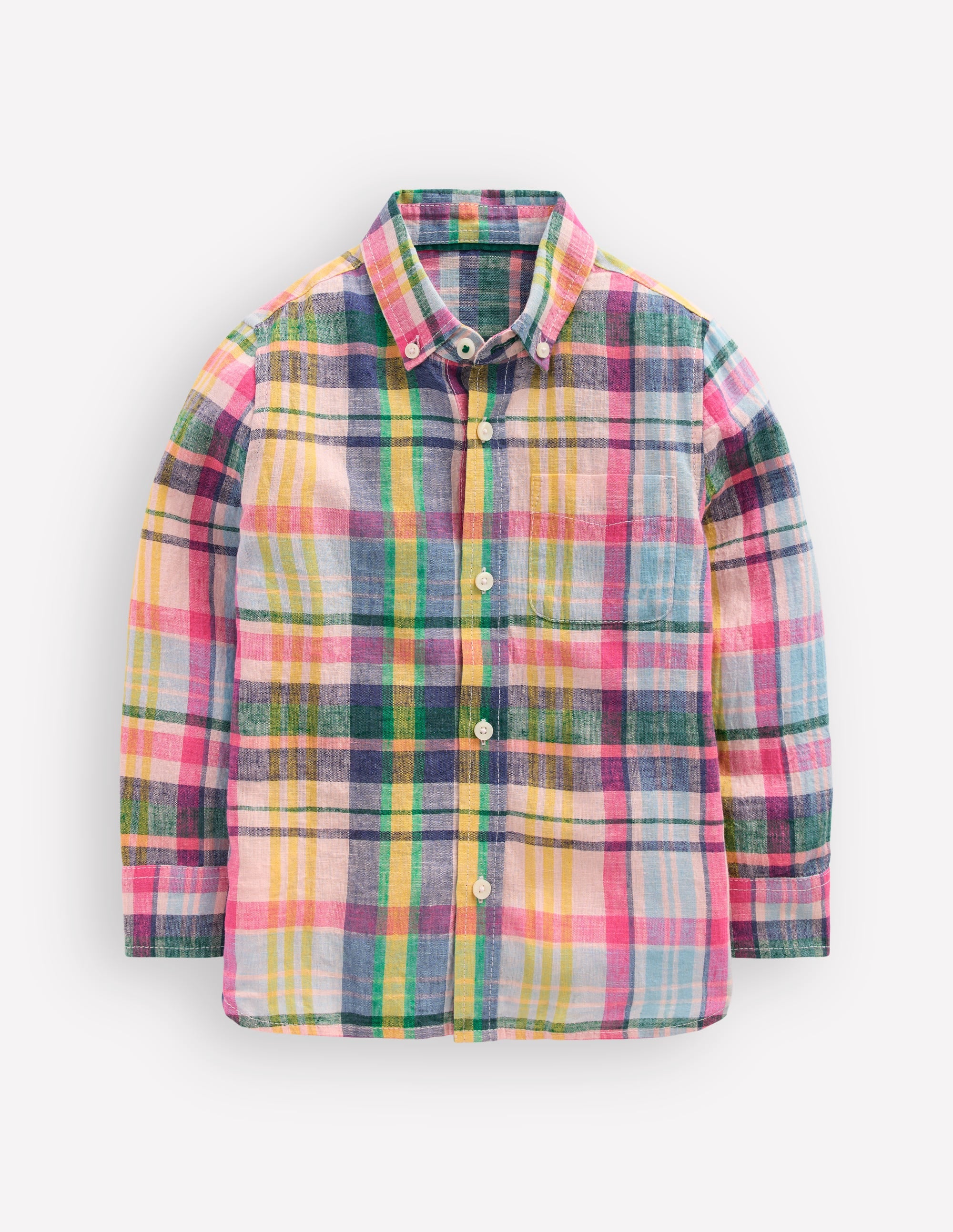 Long Sleeve Cotton Linen Shirt-Madras Check - Image 1