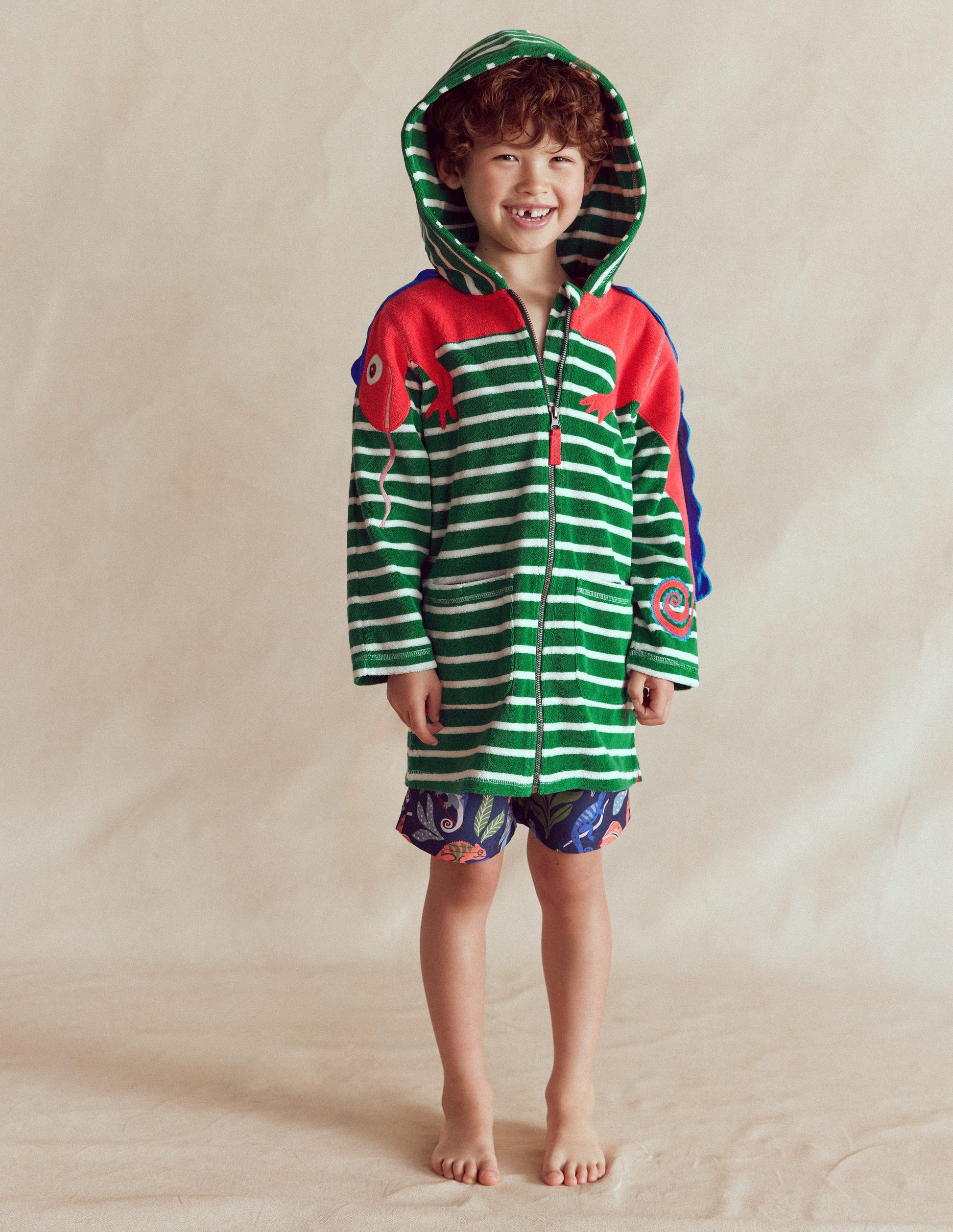 Fun Towelling Zip-up Throw On-Chameleon Green Stripe-2