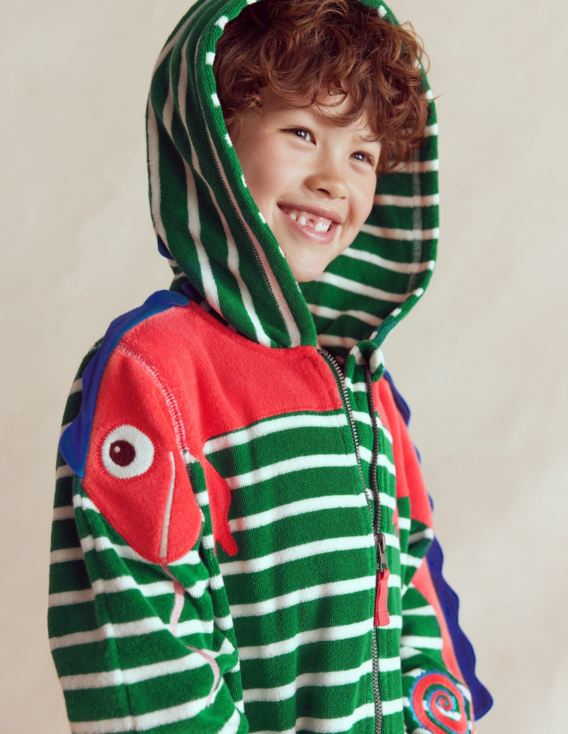 Fun Towelling Zip-up Throw On-Chameleon Green Stripe-3